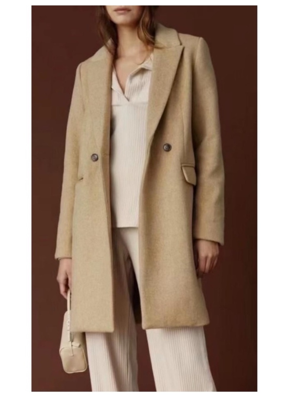 Reformation Cumberland Camel Tan Wool Blend Classic Fit Coat Size M